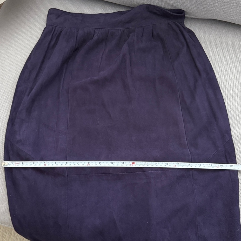 Vintage Saks Fifth Avenue Suede Leather Deep Purple Midi Skirt - Picture 12 of 12